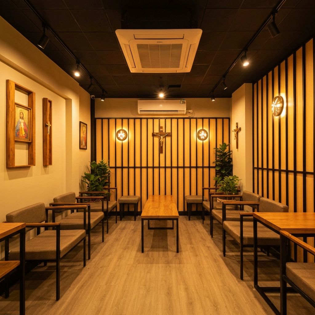 Cozy interior of Aulson's Café with warm lighting and comfortable seating